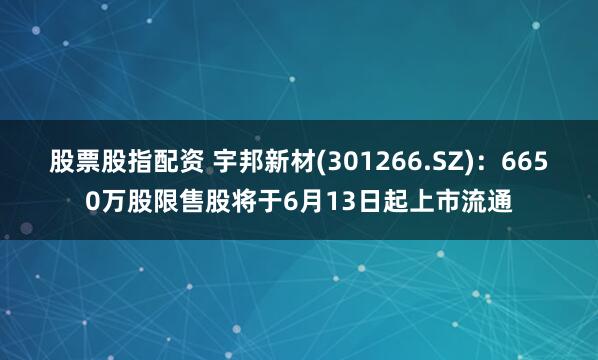 股票股指配资 宇邦新材(301266.SZ)：6650万股限售股将于6月13日起上市流通